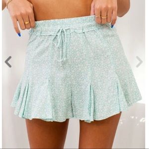 Blue Green Floral HighWaisted flowy shorts